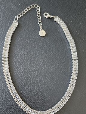 Elegant Silver Crystal Tennis Necklace - Silver
